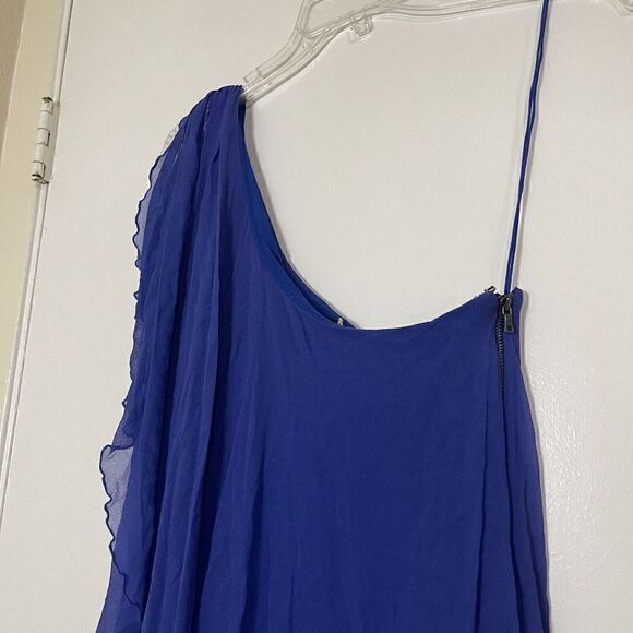 ALICE + OLIVIA Blue Silk chiffon one shoulder mini dress size US Large - Picture 2 of 6